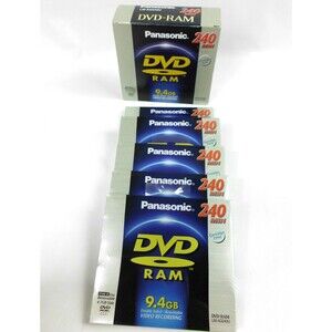 5x Panasonic LM-AD240U Double Sided 240 Min 9.4GB DVD-RAM Discs Video Recording